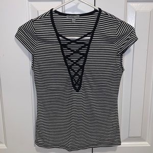 Charlotte Russe striped criss cross tee